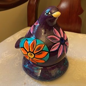 Hand painted ceramic purple dove, bird fairy light, tea light candle holder